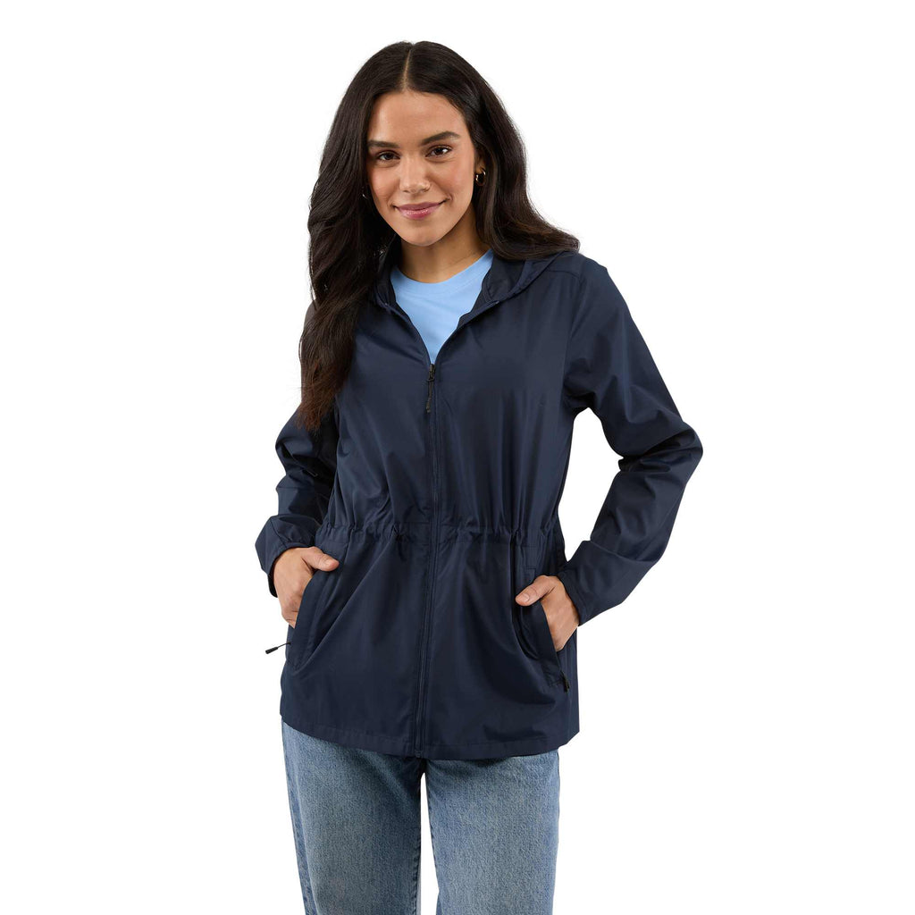Aneto Lightweight Recycled Packable Jacket for Women Debossing - Polo Blue - Front On Model 2