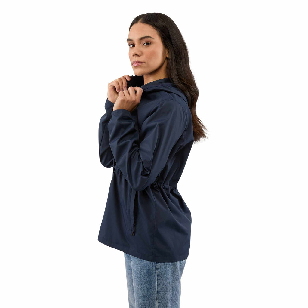 Aneto Lightweight Recycled Packable Jacket for Women Transfer - Polo Blue - Left Side On Model