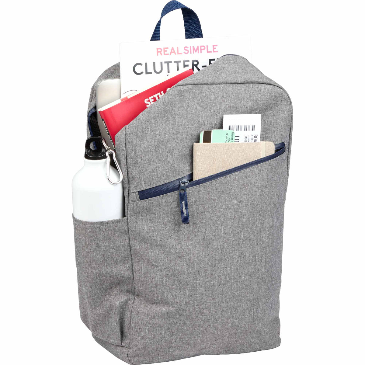 Angle Laptop Backpack in Recycled PET, 15 Inch Embroidery - Gray - Propped