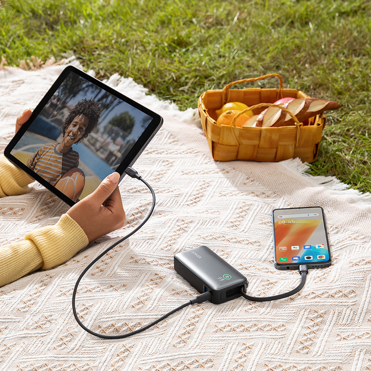 Anker Nano Power Bank with Built-In Cable, 10,000 mAh, 30W Full Color - Black - View 7