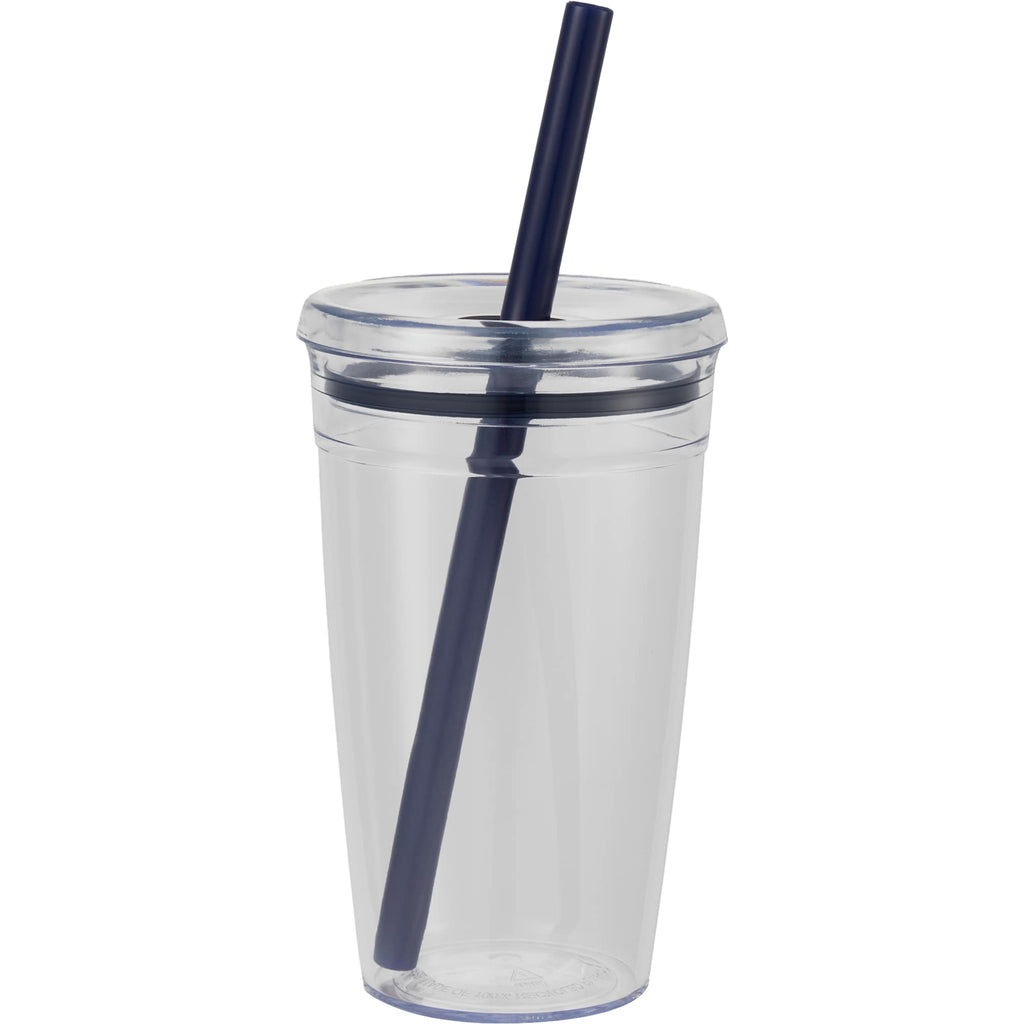 Anna Recycled Acrylic Straw Tumbler, 15 oz - Blue - Back
