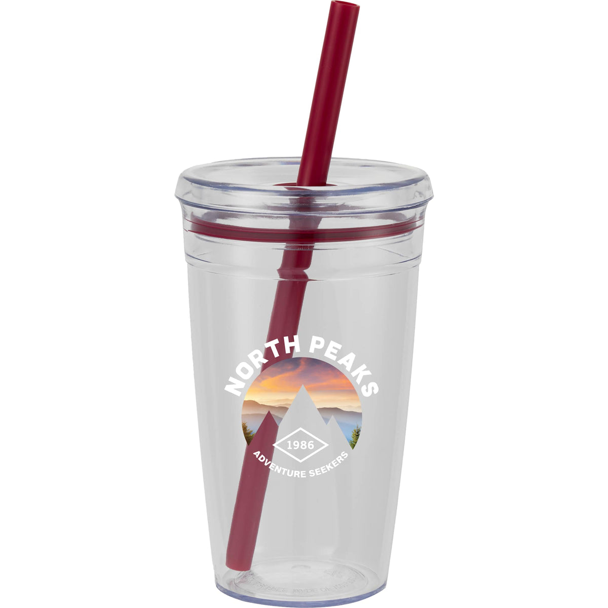Anna Recycled Acrylic Straw Tumbler, 15 oz - Maroon - Front