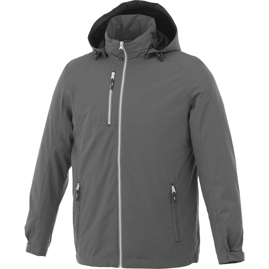 Ansel Waterproof Rain Jacket with Snap-Off Hood for Men Embroidery - Grey Storm - Front Flat
