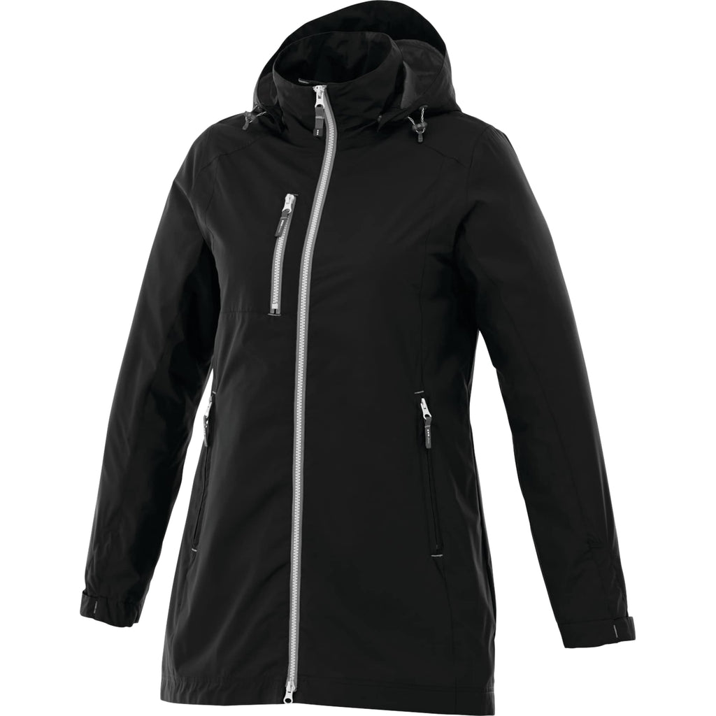 Ansel Waterproof Rain Jacket with Snap-Off Hood for Women Transfer - Black - Front Flat