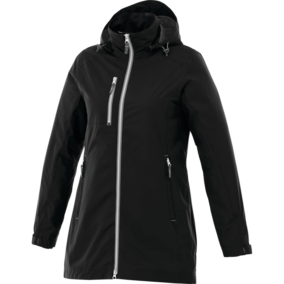 Ansel Waterproof Rain Jacket with Snap-Off Hood for Women Transfer - Black - Front Flat