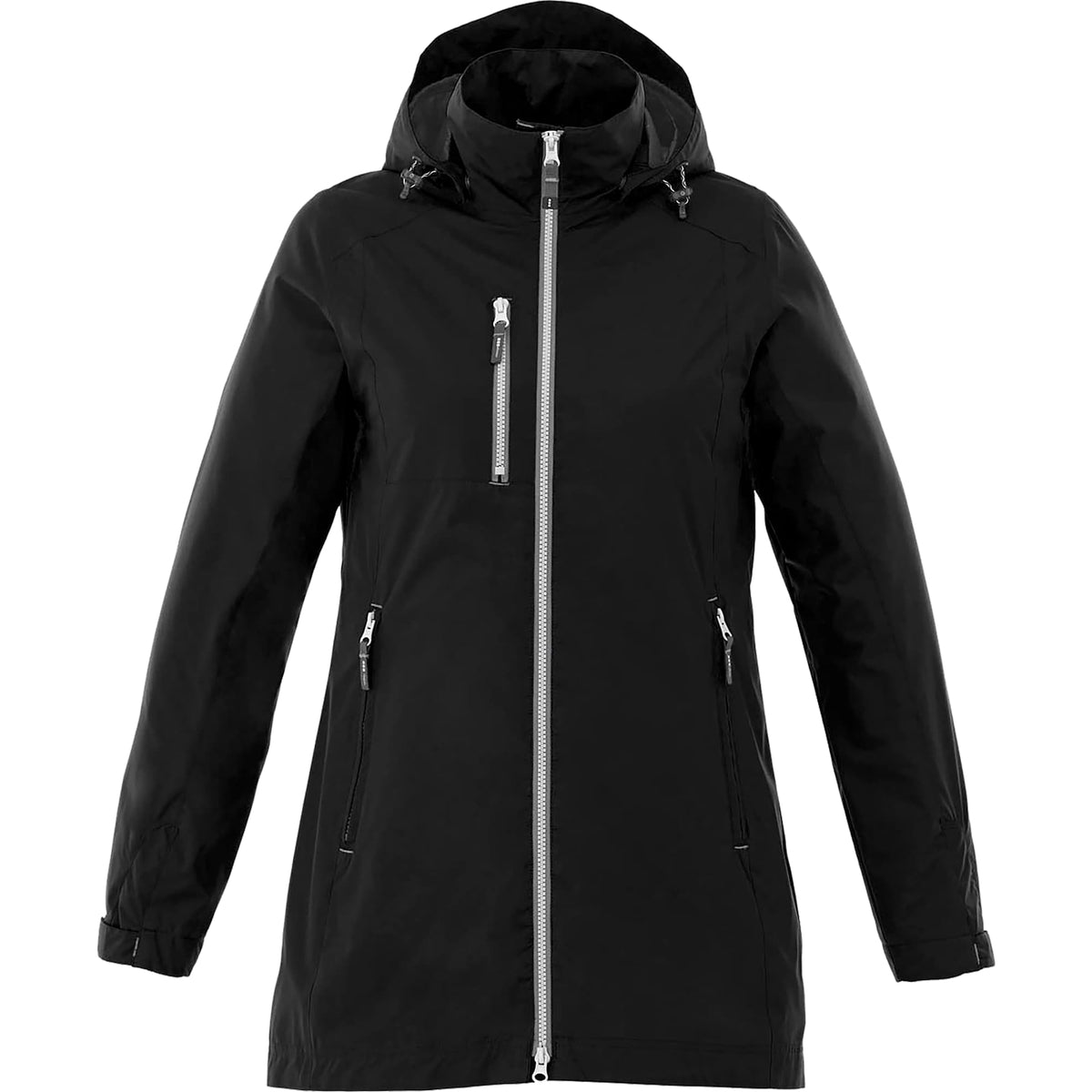 Ansel Waterproof Rain Jacket with Snap-Off Hood for Women Transfer - Black - Front