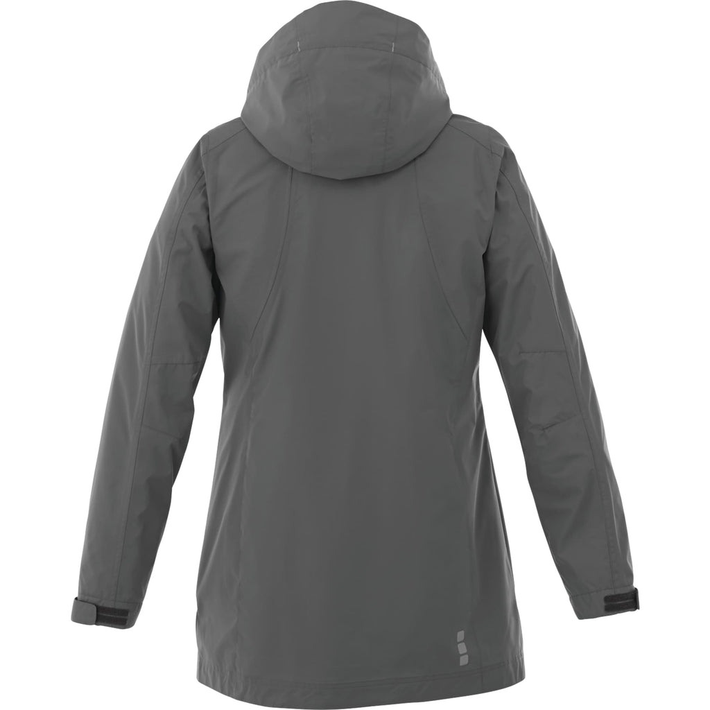 Ansel Waterproof Rain Jacket with Snap-Off Hood for Women Transfer - Grey Storm - Back Flat