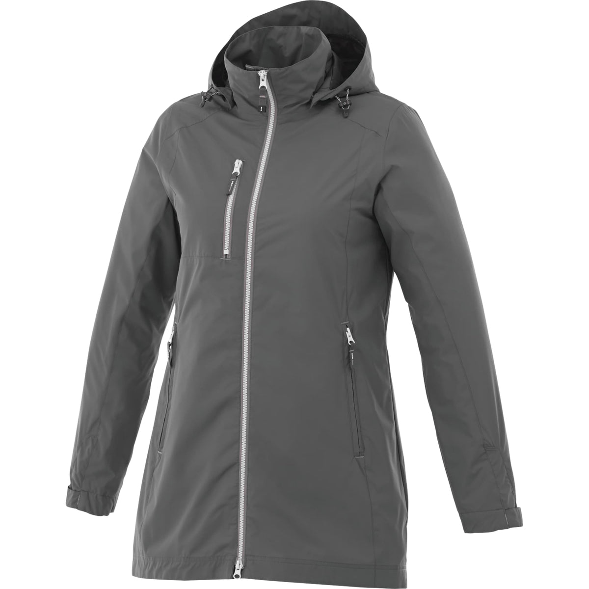 Ansel Waterproof Rain Jacket with Snap-Off Hood for Women Transfer - Grey Storm - Front Flat