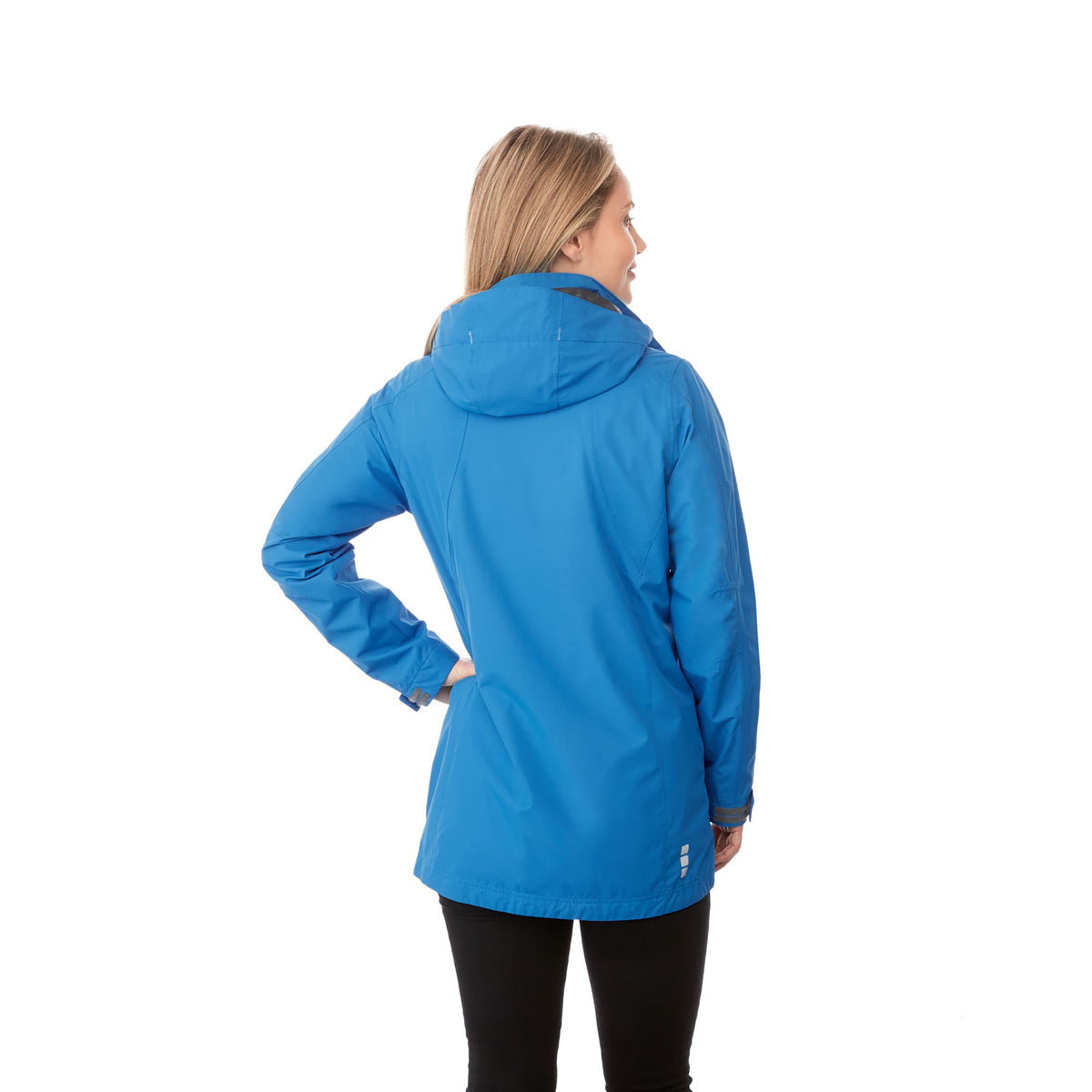Ansel Waterproof Rain Jacket with Snap-Off Hood for Women Transfer - Olympic Blue - Back On Model