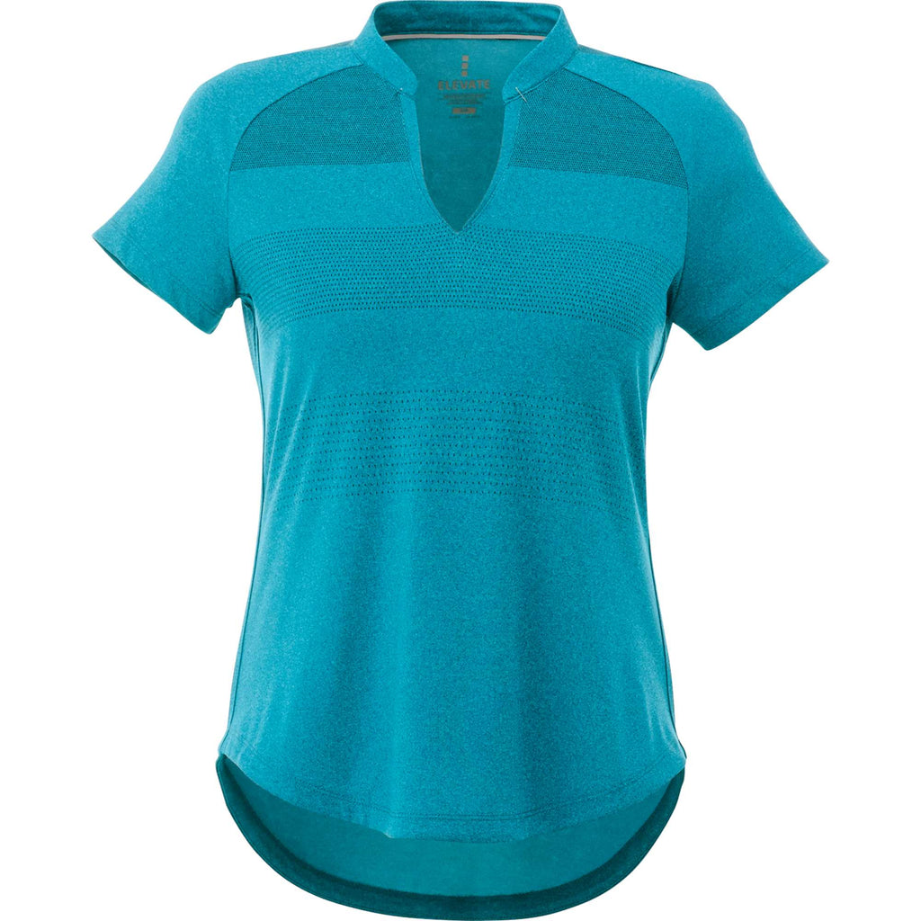 Antero Cap Sleeve Polo for Women Embroidery - Aspen Blue Heather - Back Flat 2