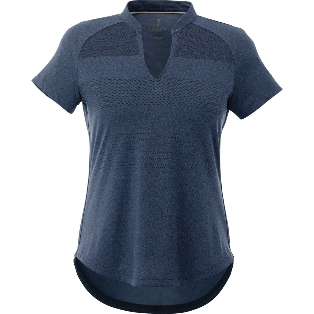 Antero Cap Sleeve Polo for Women Embroidery - Indigo Heather - Back Flat