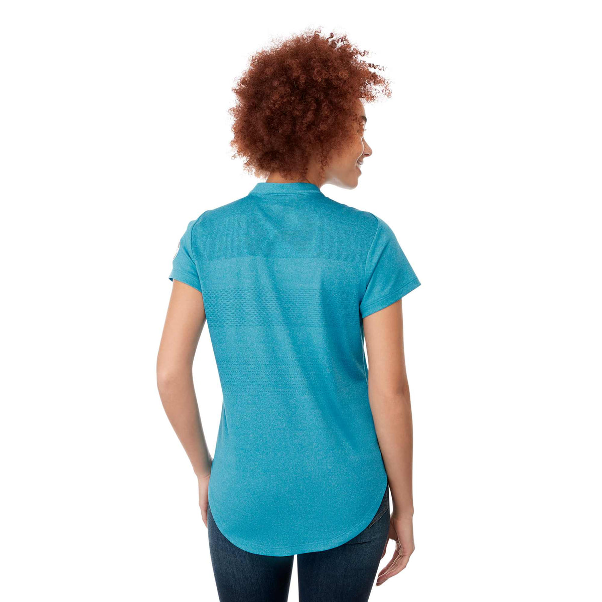 Antero Cap Sleeve Polo for Women Transfer - Aspen Blue Heather - Back On Model