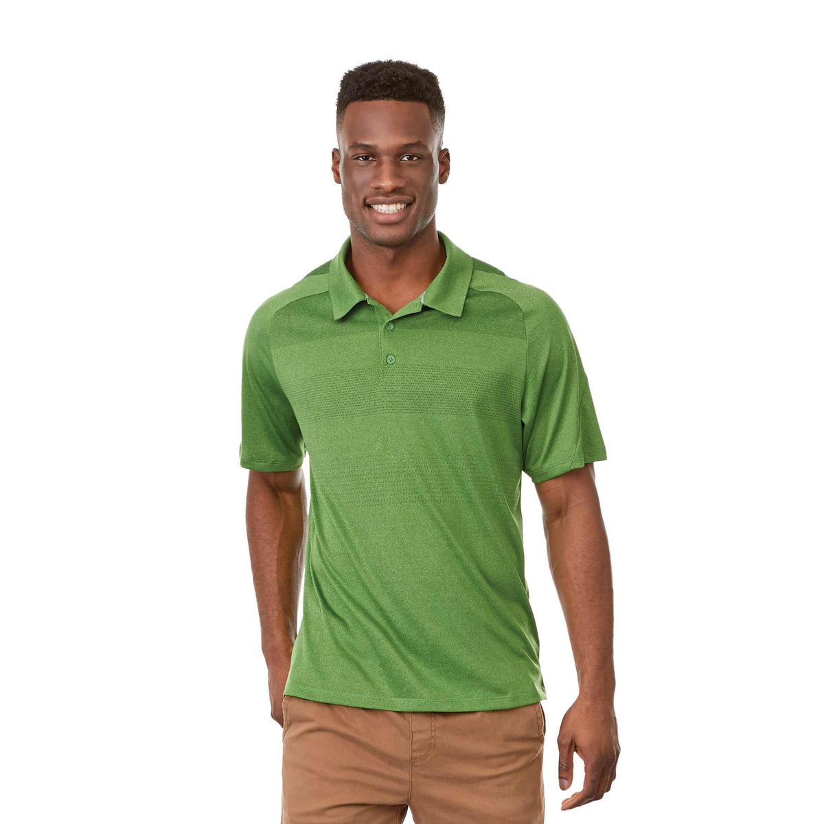 Antero Cooling Short Sleeve Polo for Men Embroidery - Juniper Heather - Front On Model