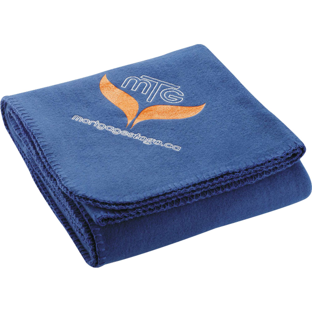 Anti-Pill Fleece Blanket with Whip-Stitched Edge Embroidery - Royal - Front
