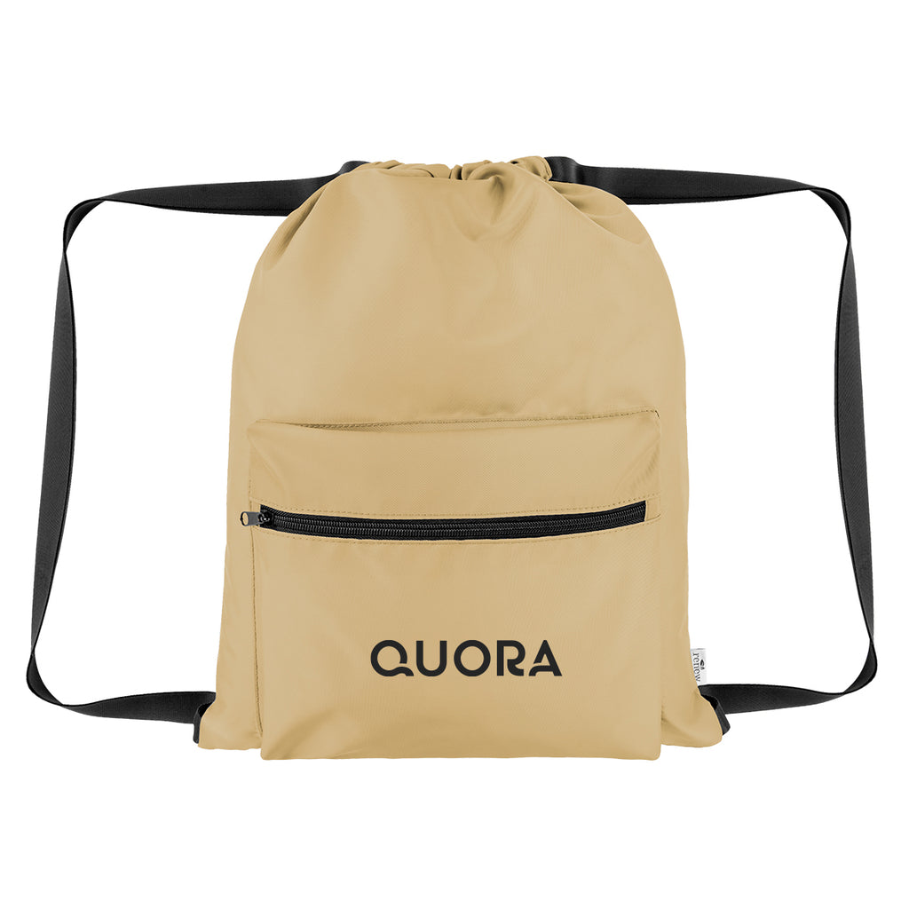 Anywhere Drawstring Bag in Recycled PET - Tan - Silk Screen