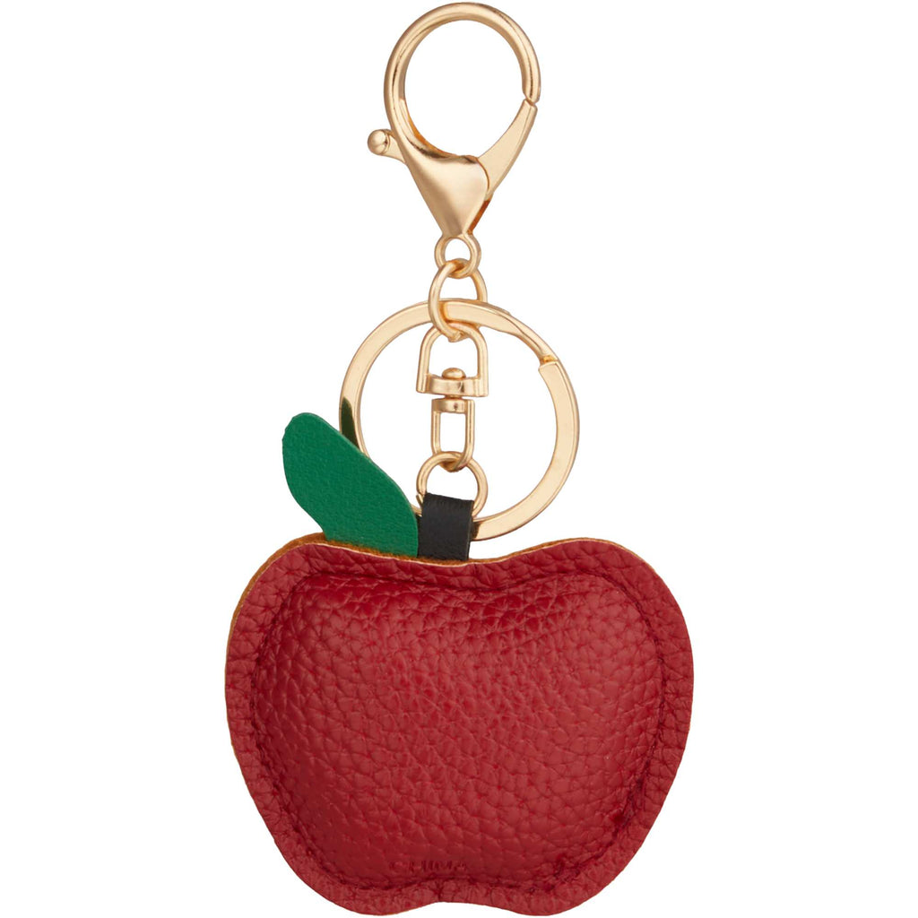 Apple Shaped Faux Leather Keychain - Red - Back
