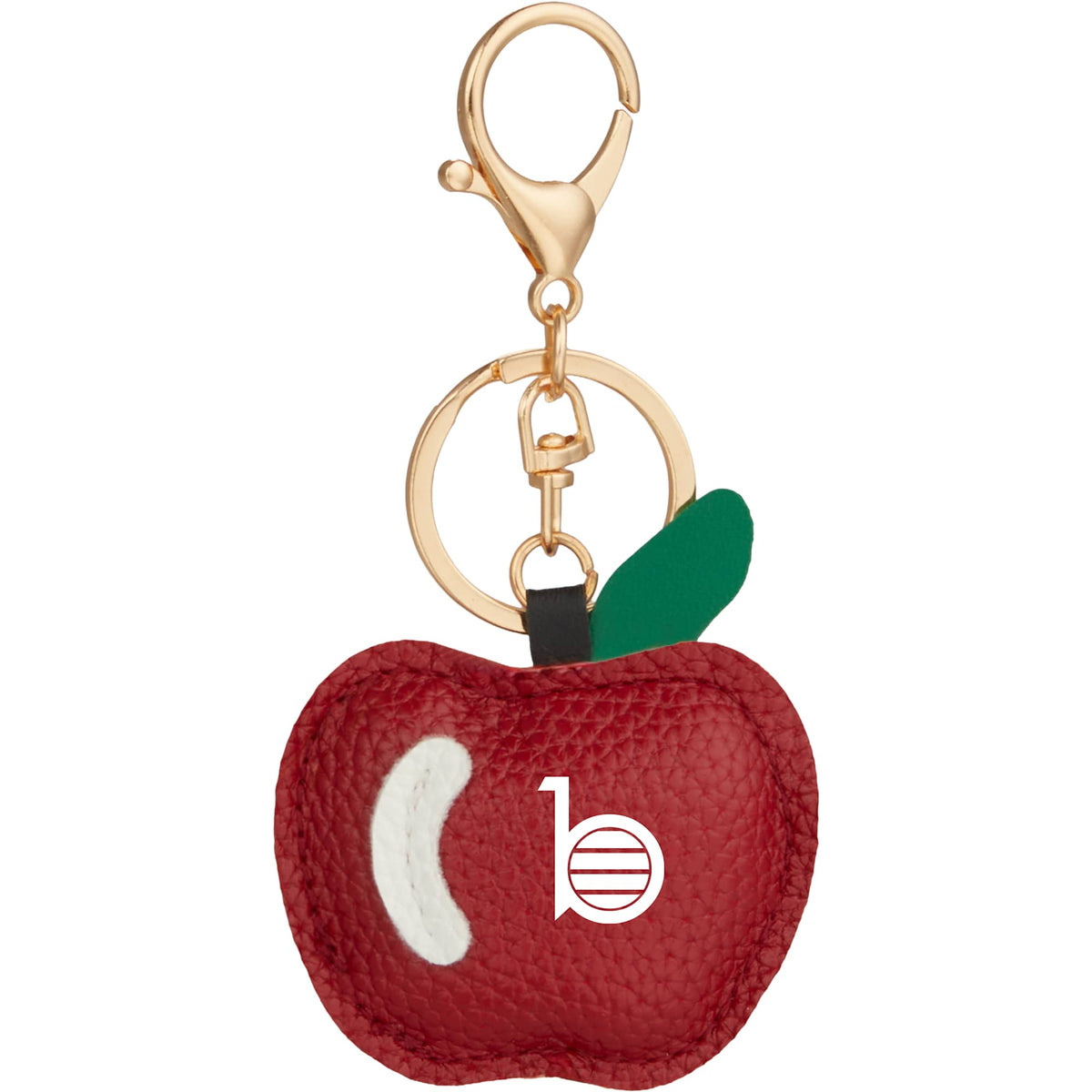 Apple Shaped Faux Leather Keychain - Red - Front