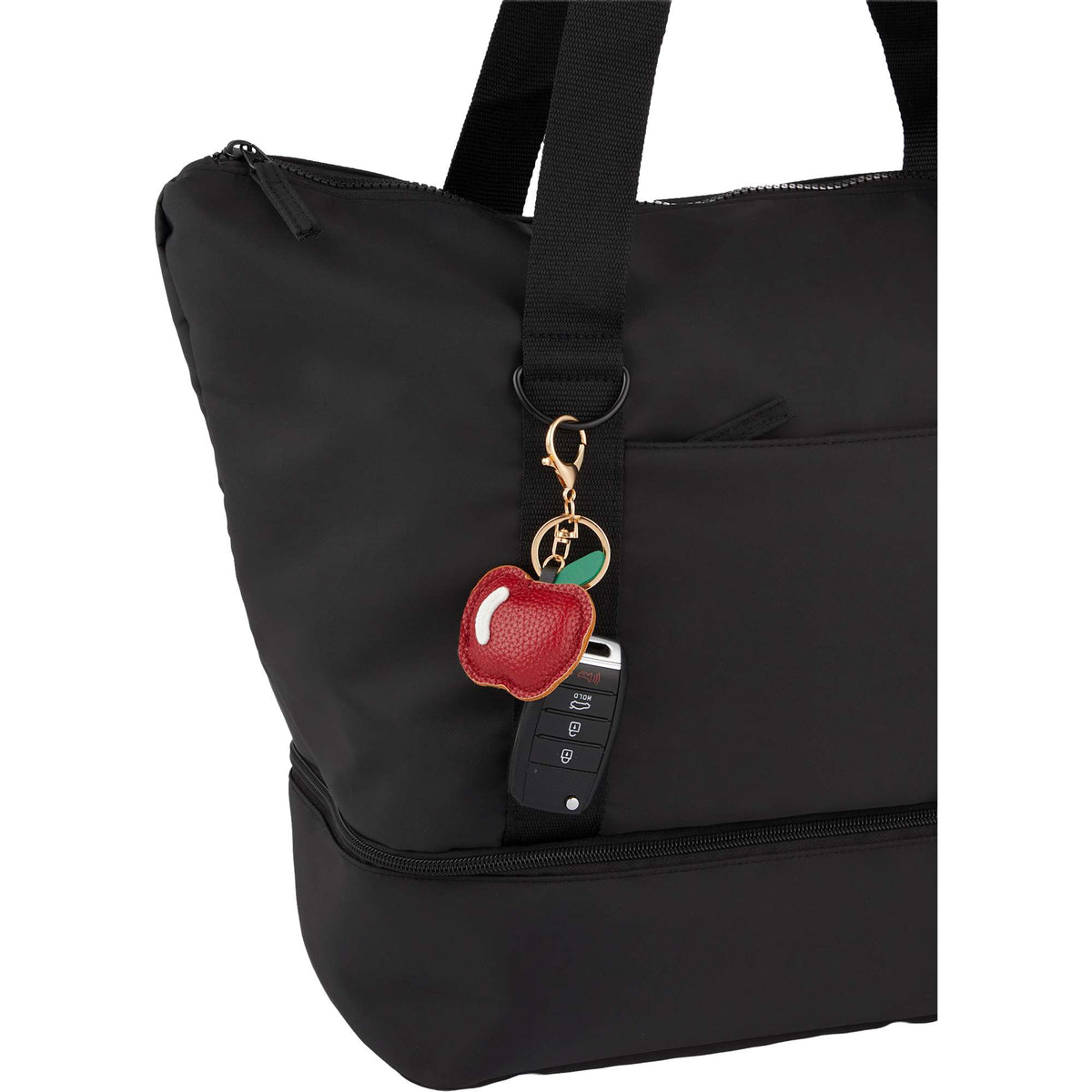 Apple Shaped Faux Leather Keychain - Red - Propped