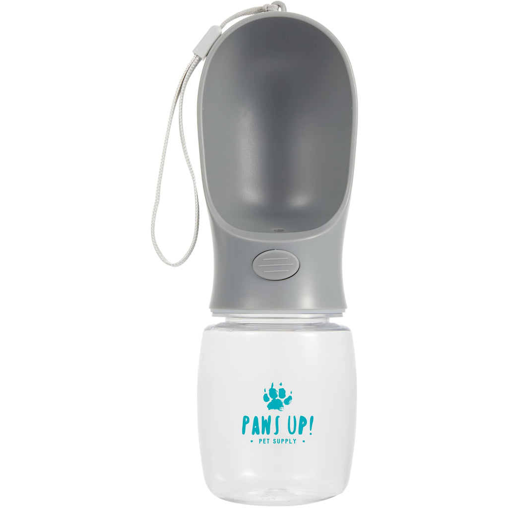AquaPup Dog Water Bottle with Built-In Bowl, 10 oz - Gray - Front