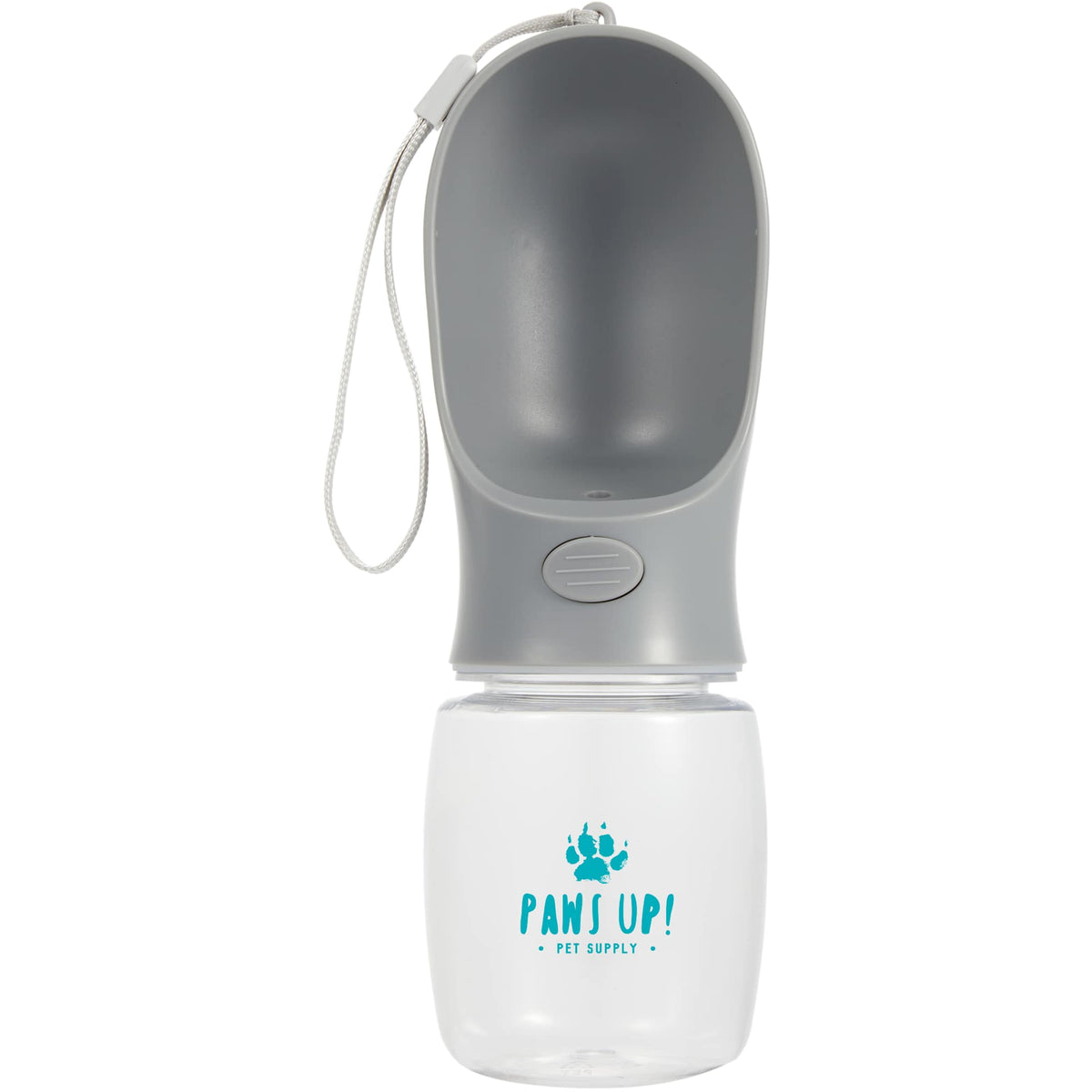 AquaPup Dog Water Bottle with Built-In Bowl, 10 oz - Gray - Front