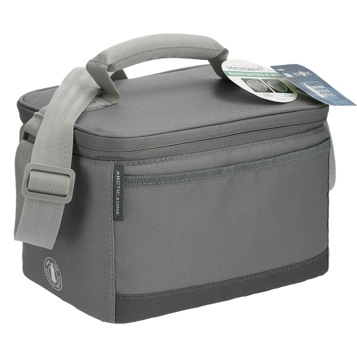 Arctic Zone Recycled Lunch Cooler with Shoulder Strap, 6 Cans Transfer - Gray - Right Angle 3