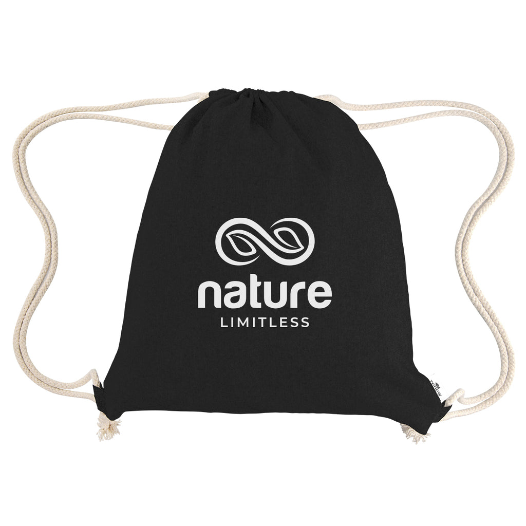 Arden Drawstring Bag in Recycled Cotton - Black - Silk Screen