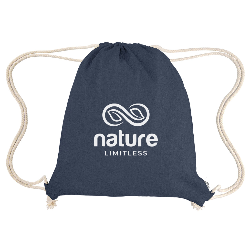 Arden Drawstring Bag in Recycled Cotton - Navy - Silk Screen