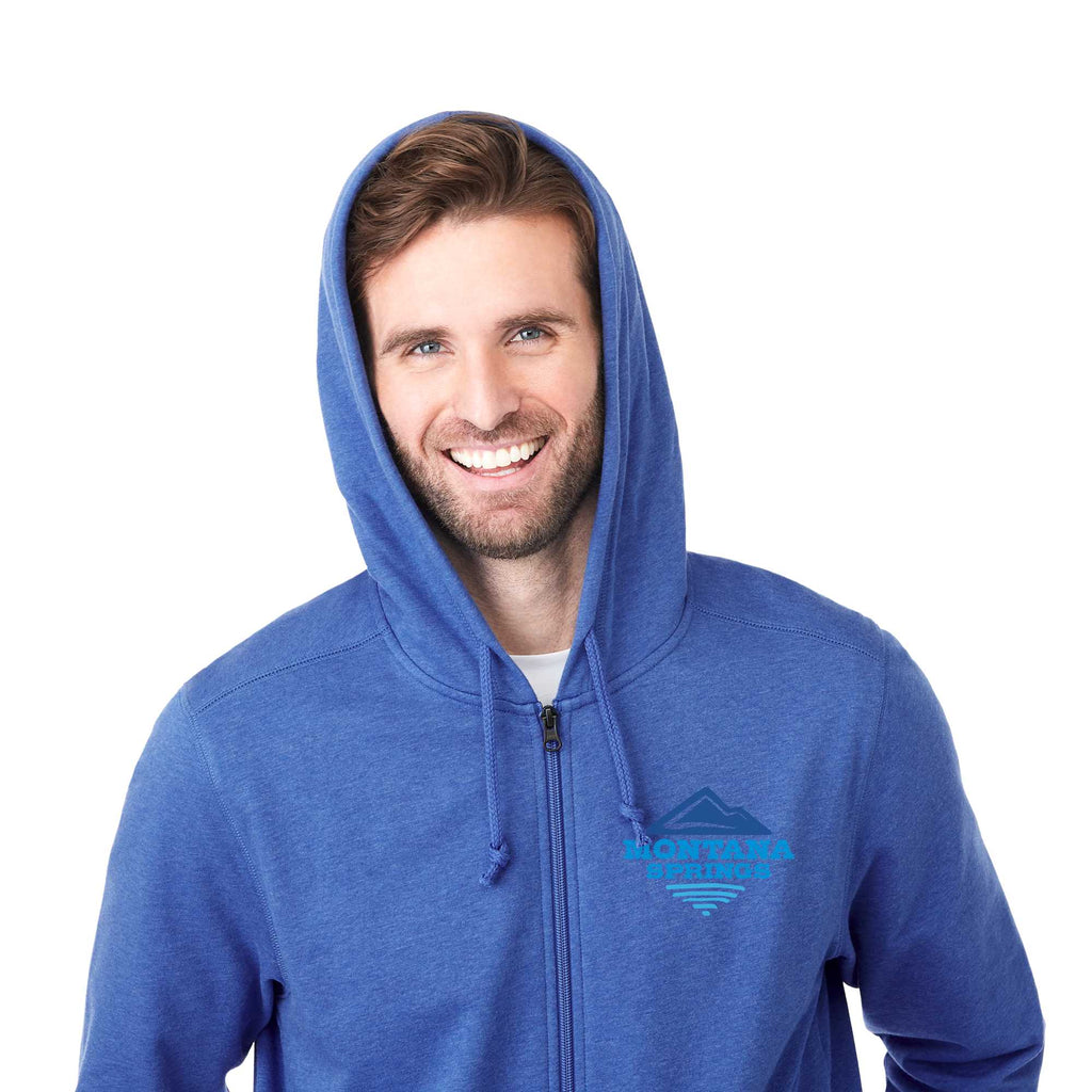 Argus Eco Fleece Full Zip Hoodie for Men Embroidery - New Royal Heather - Front On Model