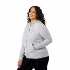 Argus Eco Fleece Full Zip Hoodie for Women Transfer - Heather Grey - Left Angle On Model 3