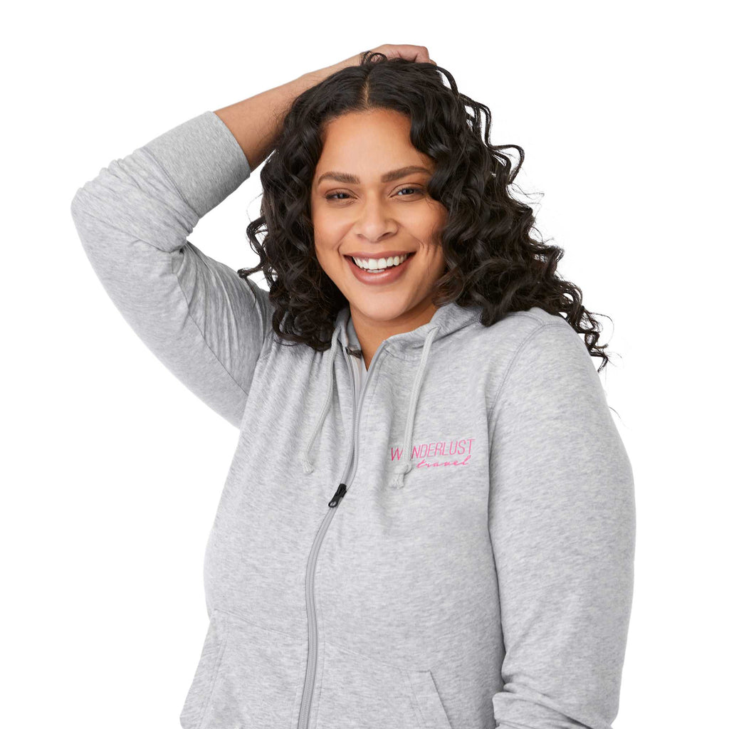 Argus Eco Fleece Full Zip Hoodie for Women Transfer - Heather Grey - Left Angle On Model