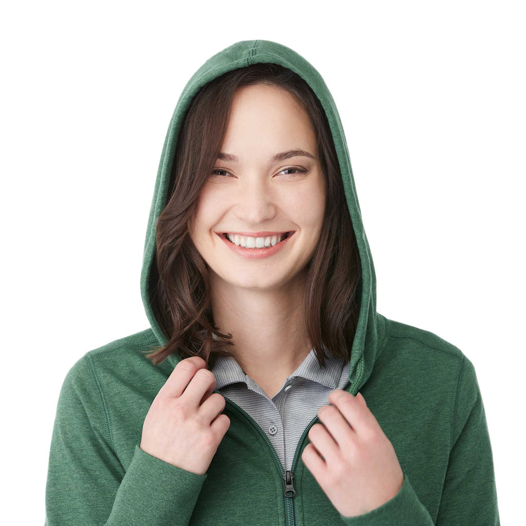 Argus Eco Fleece Full Zip Hoodie for Women Transfer - Juniper Heather - Front On Model 2