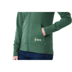 Argus Eco Fleece Full Zip Hoodie for Women Transfer - Juniper Heather - Left Angle On Model Pocket