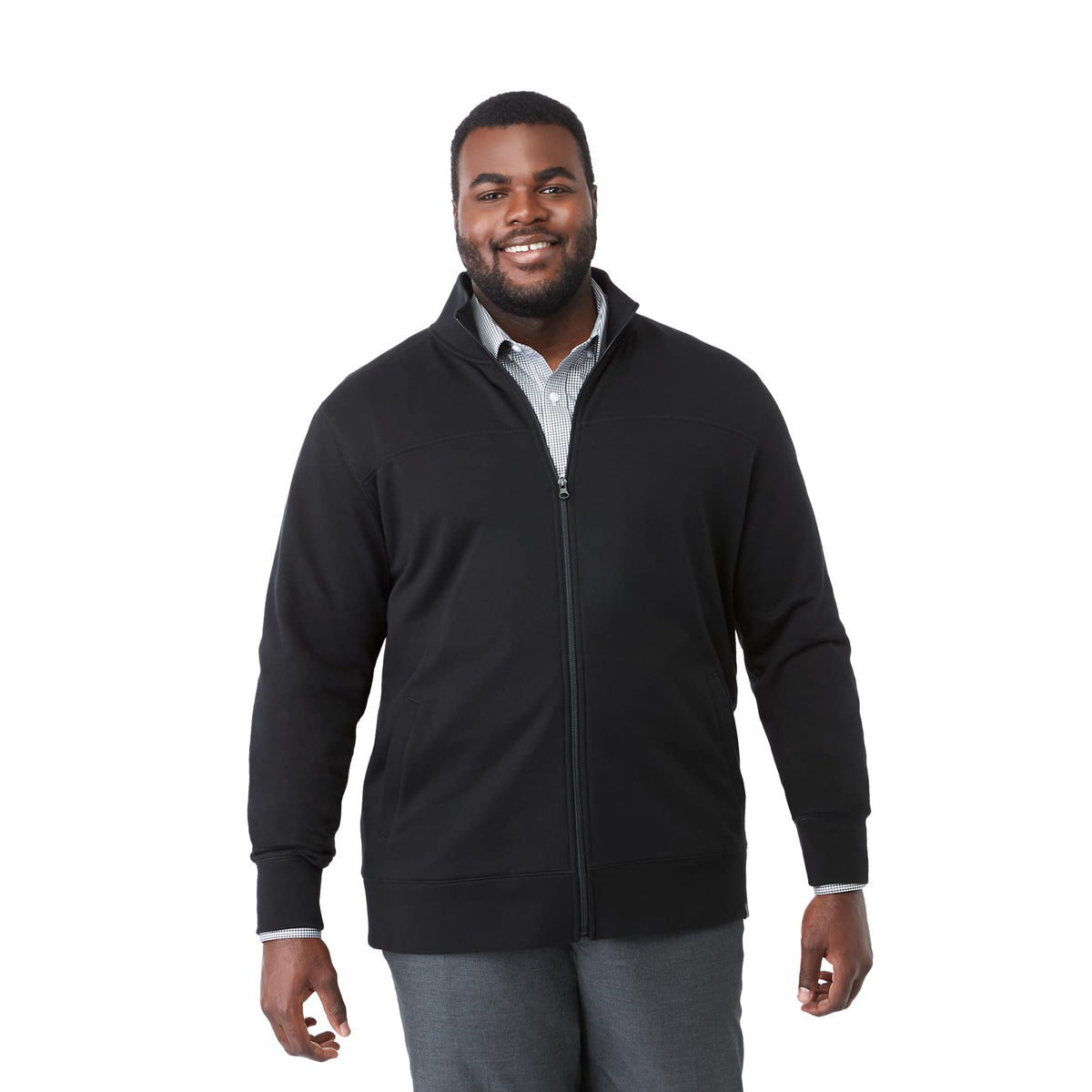 Argus Eco Fleece Full Zip Jacket for Men Embroidery - Black - Front On Model 2