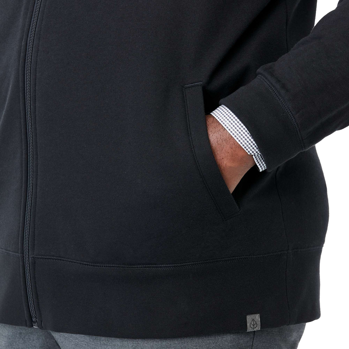 Argus Eco Fleece Full Zip Jacket for Men Embroidery - Black - Left Angle On Model Pocket