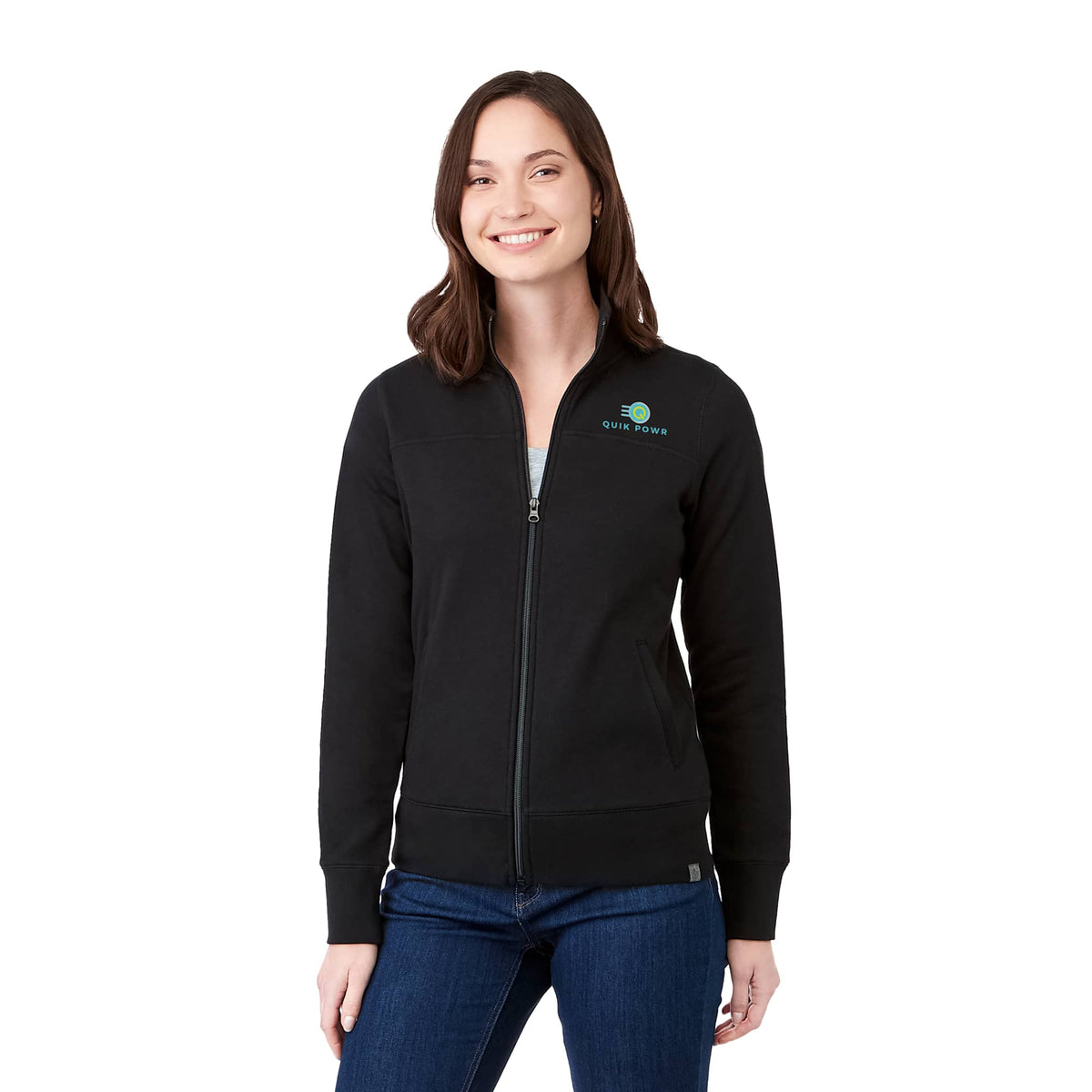 Argus Eco Fleece Full Zip Jacket for Women Transfer - Black - Front On Model 2