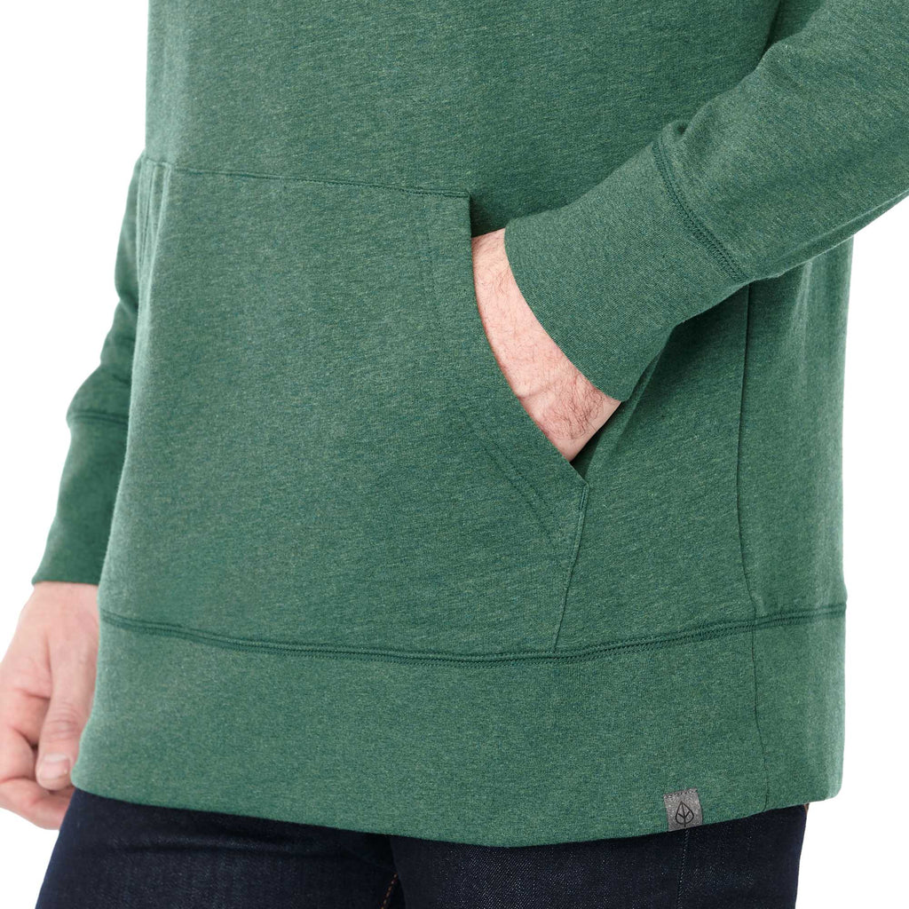 Argus Eco Fleece Pullover Hoodie for Men Embroidery - Juniper Heather - Left Angle On Model Pocket