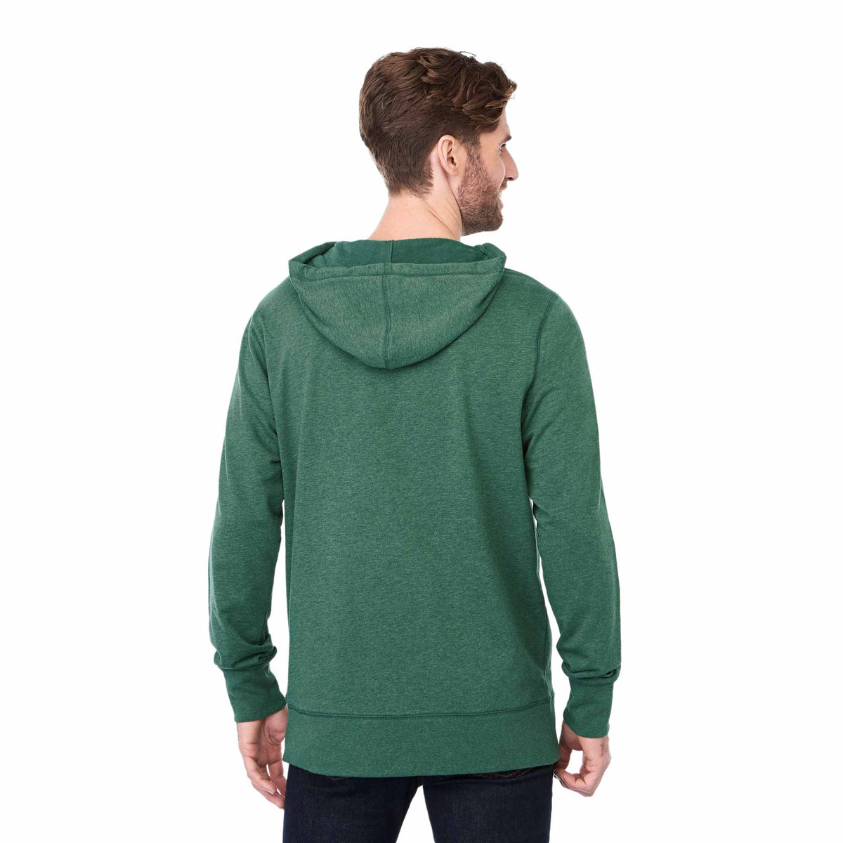 Argus Eco Fleece Pullover Hoodie for Men Transfer - Juniper Heather - Back On Model