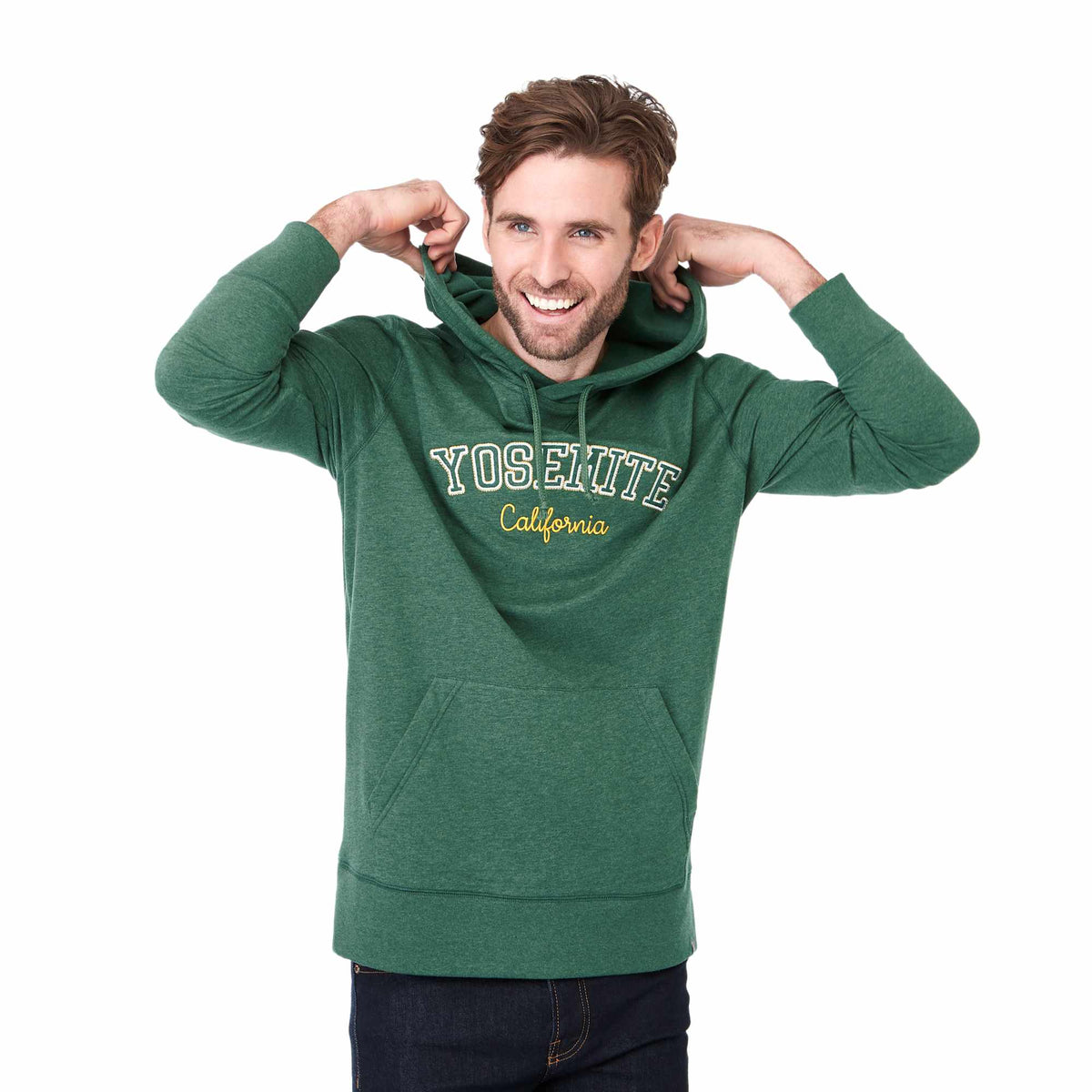 Argus Eco Fleece Pullover Hoodie for Men Transfer - Juniper Heather - Front On Model