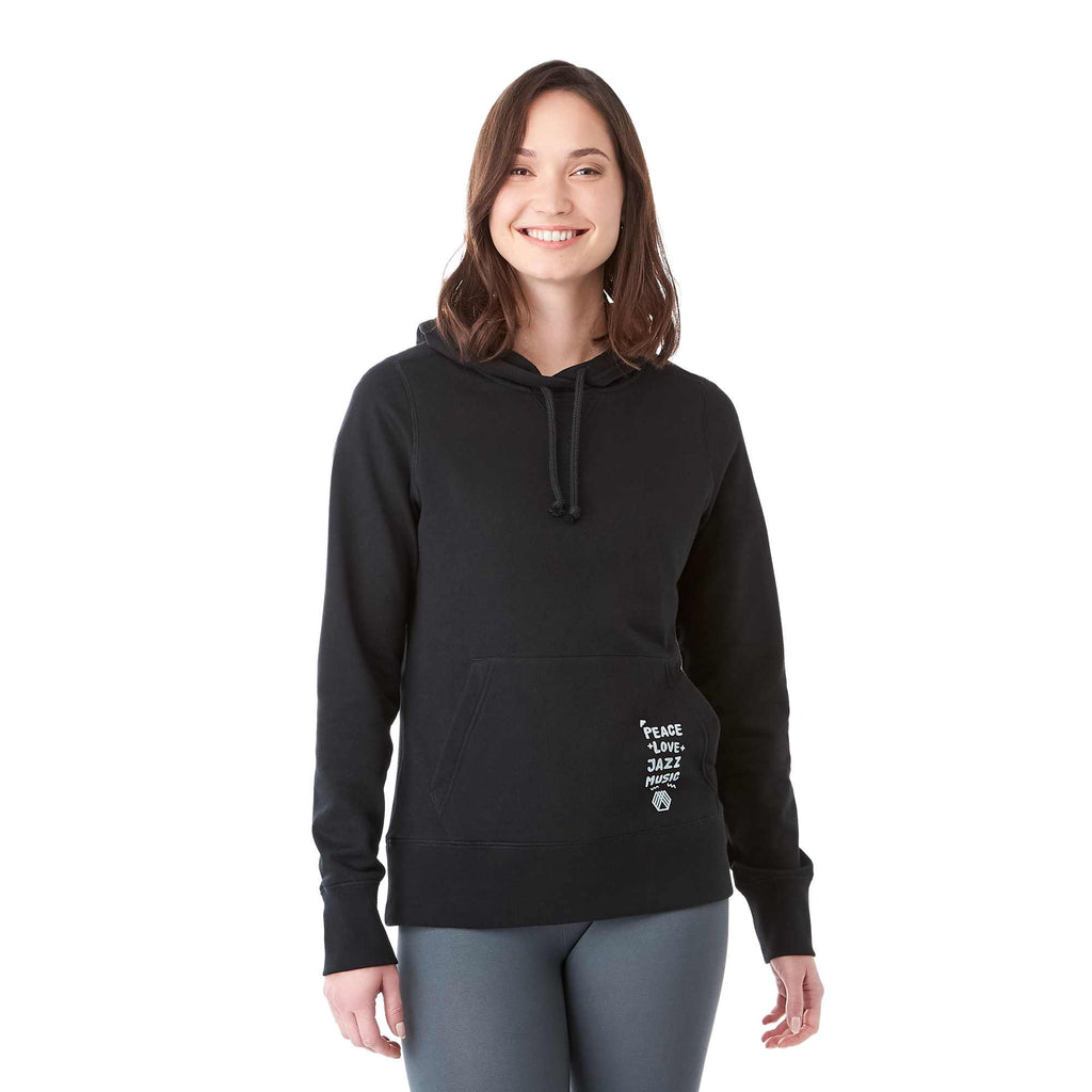 Argus Eco Fleece Pullover Hoodie for Women Embroidery - Black - Front On Model
