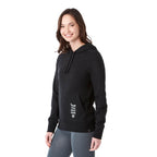 Argus Eco Fleece Pullover Hoodie for Women Embroidery - Black - Left Angle On Model