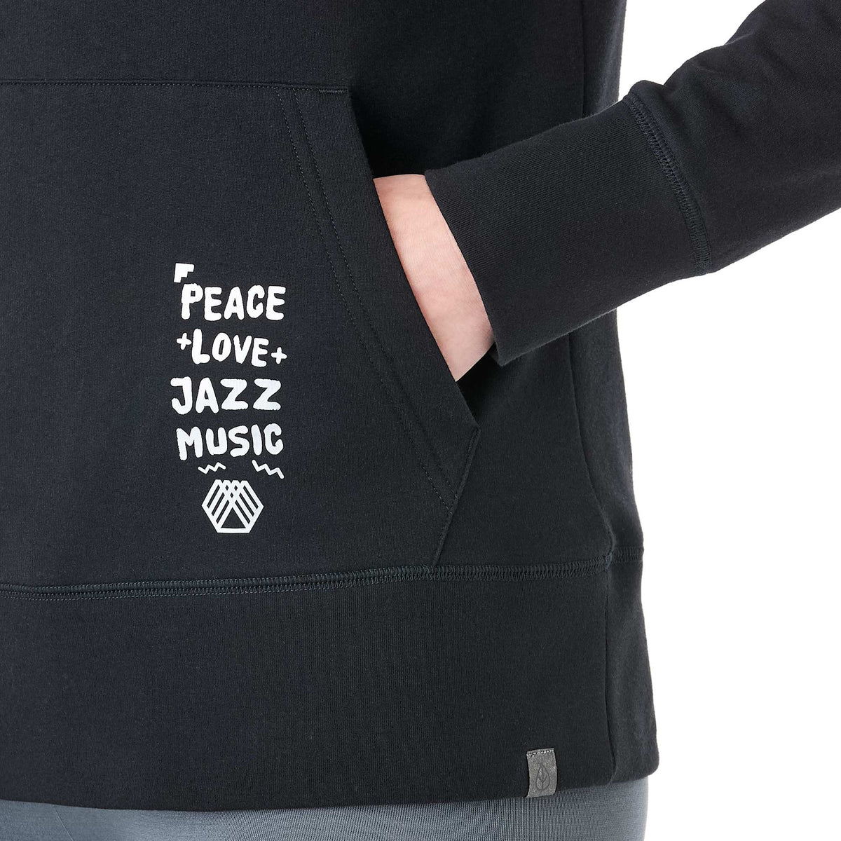Argus Eco Fleece Pullover Hoodie for Women Transfer - Black - Left Angle On Model Pocket