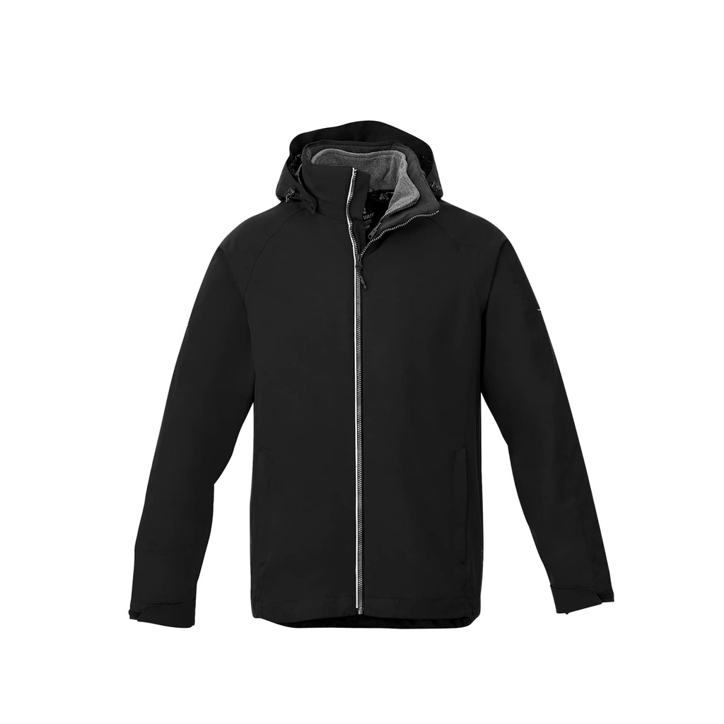 Arlington 3-in-1 Waterproof Jacket with Fleece Liner for Men Debossing - Black/Heather Dark Charcoal - Front Flat
