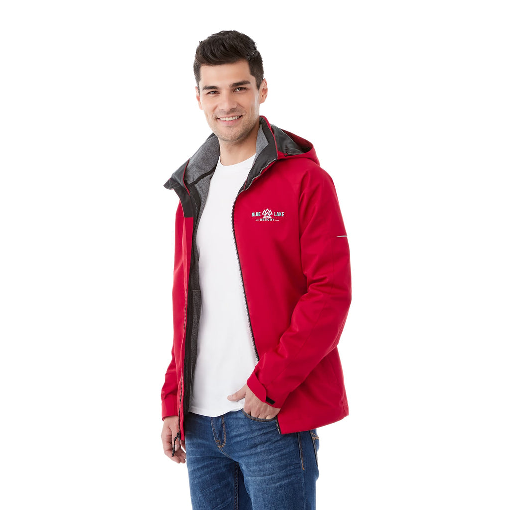 Arlington 3-in-1 Waterproof Jacket with Fleece Liner for Men Debossing - Team Red/Heather Dark Charcoal - Flat
