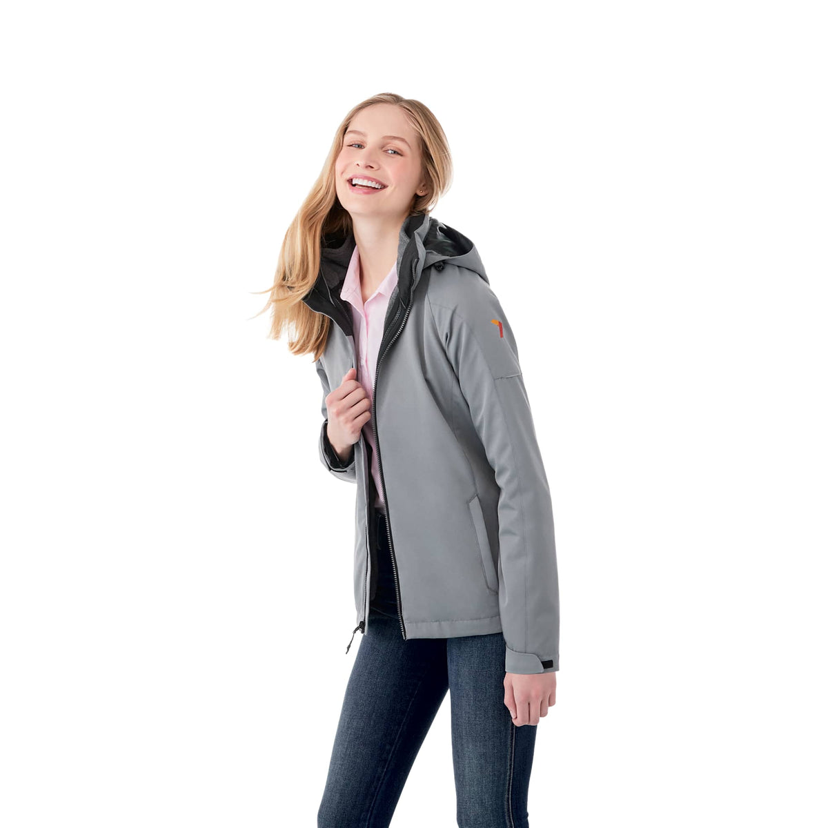 Arlington 3-in-1 Waterproof Jacket with Fleece Liner for Women Debossing - Quarry/Heather Dark Charcoal - Flat 2
