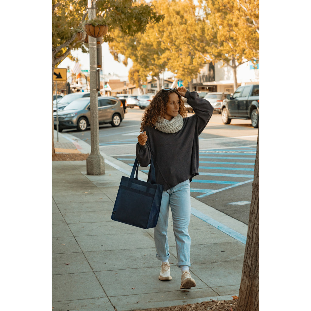 Arlo Deluxe Shopping Bag in Recycled Non-Woven - Navy - View 3