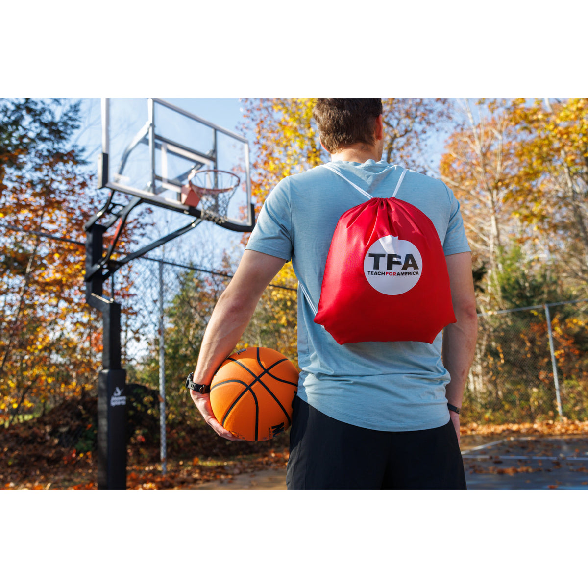 Arlo Recycled Drawstring Backpack Embroidery - Red - View 6