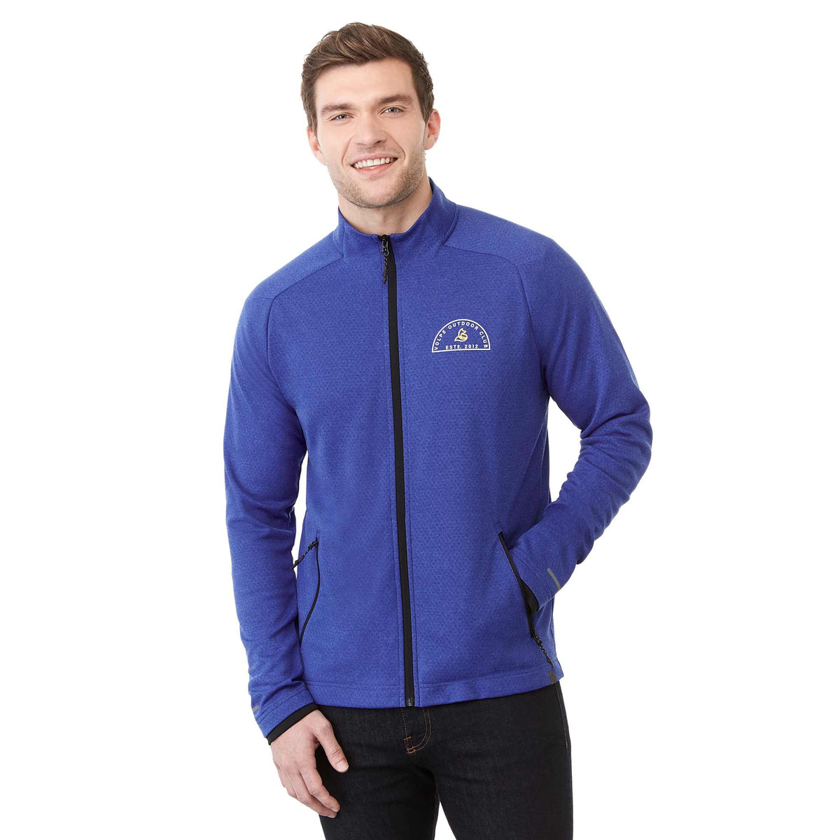 Asgard Eco Knit Full Zip Jacket for Men Debossing - New Royal Heather - Front On Model 2