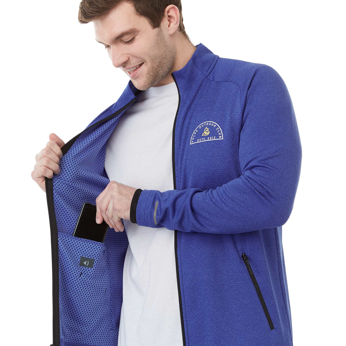 Asgard Eco Knit Full Zip Jacket for Men Debossing - New Royal Heather - Front On Model
