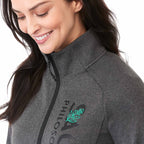 Asgard Eco Knit Full Zip Jacket for Women Laser Engraving - Heather Dark Charcoal - Left Angle On Model
