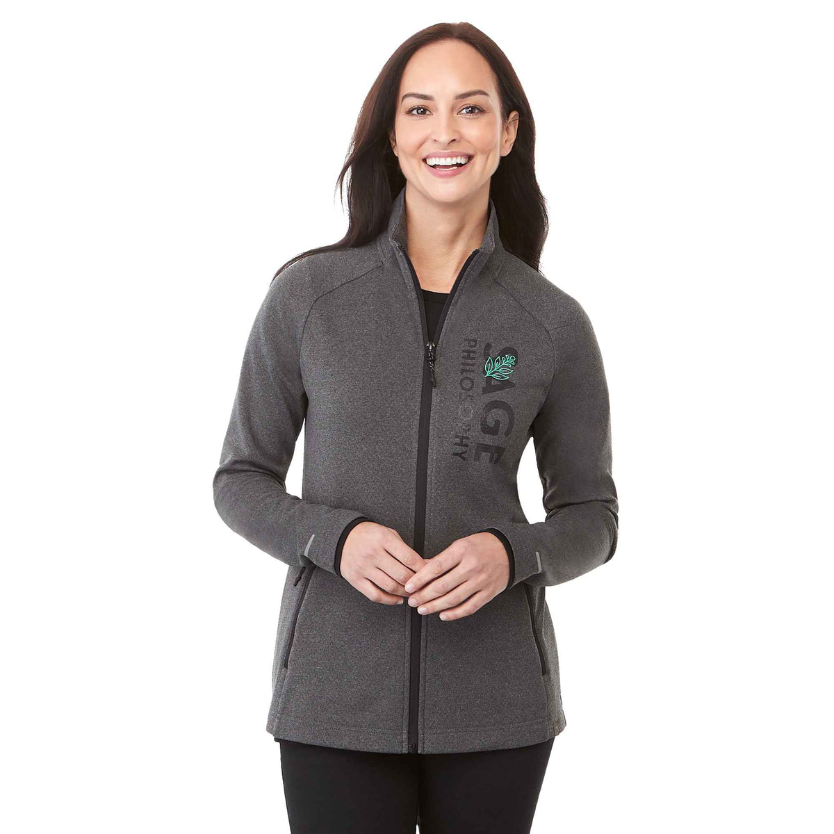 Asgard Eco Knit Full Zip Jacket for Women Transfer - Heather Dark Charcoal - Front On Model
